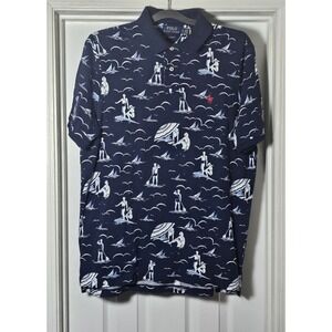 Polo Ralph Lauren Short Sleeve Classic Fit Shirt Size Large Surfing Navy Blue
